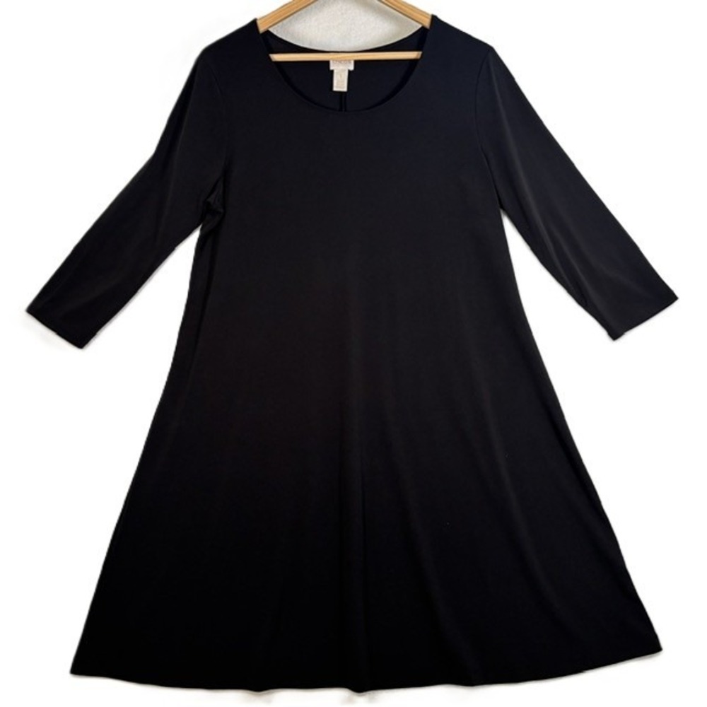 Chico's A-Line Dress Women 1 Black Long Sleeve Scoop Neck Jersey